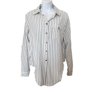 Michel Women's Striped Collared Long Sleeve Button Front Top Size Small